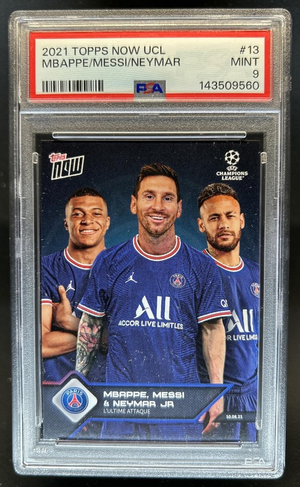 2021-22 Topps Now UEFA Messi Mbappe Neymar #13 PSA 9