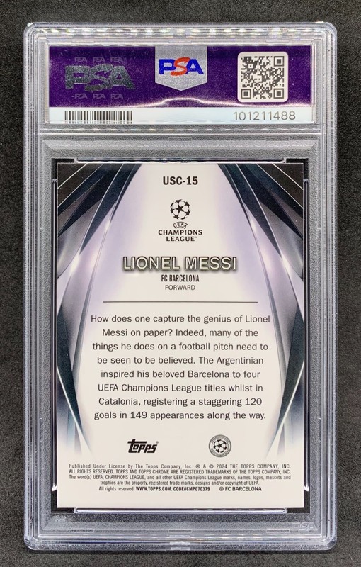 2023-24 Topps Chrome LIONEL MESSI Ultimate Stage Refractor SP Gem Mint PSA 10 view 2