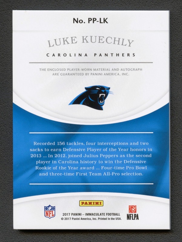 LUKE KUECHLY 2017 IMMACULATE COLLECTION PREMIUM PATCH AUTO AUTOGRAPH /99 view 2