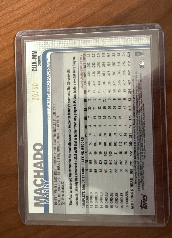 2019 Topps Chrome Update Manny Machado Auto Gold Refractor #20/50 Padres view 2