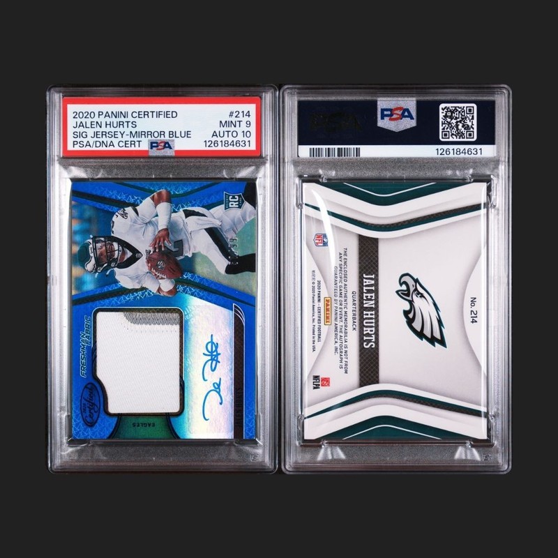2020 Panini Cert-Freshman Fabric Mirror Signatures Jalen Hurts  Mirror Blue /99 view 2