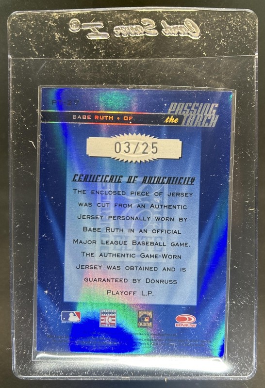 2004 Donruss Elite Babe Ruth Passing the Torch Game Used Jersey #/25 Yankees view 2