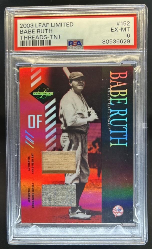 2003 Leaf Limited Babe Ruth TNT Game Used Jersey Bat #/5 Yankees PSA 6
