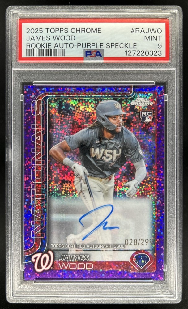 2025 Topps Chrome James Wood Rookie Auto RC Purple Speckle Refractor #/299 PSA 9