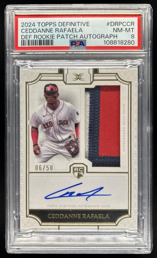 2024 Topps Definitive Ceddanne Rafaela Rookie Patch Auto RC #/50 Red Sox PSA 8