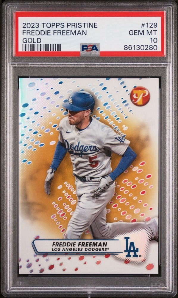 2023 Topps Pristine - Freddie Freeman #129 Gold Refractor /50. PSA 10.