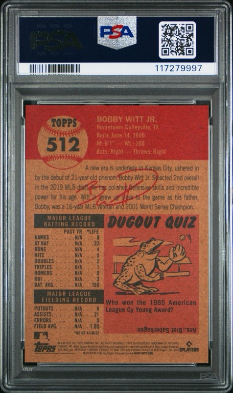 2022 Topps Living Set Bobby Witt Jr  512 PSA 9 view 2
