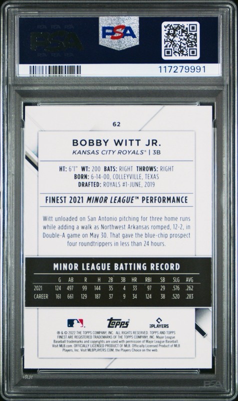 2022 Topps Finest Bobby Witt Jr 42 PSA 9 view 2
