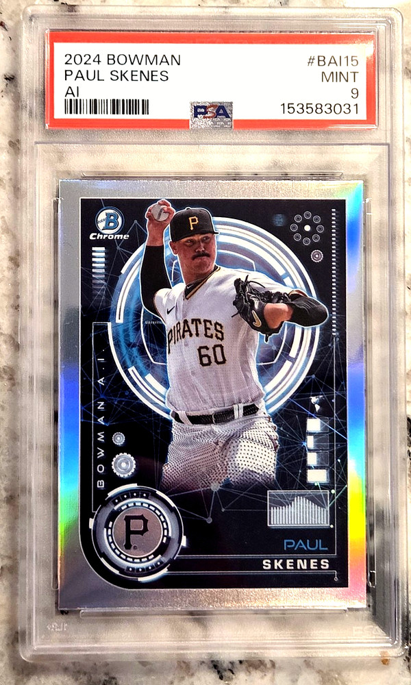 PAUL SKENES 2024 Topps Bowman Chrome {AI} Rookie RC; *PSA 9 MINT* flawless slab