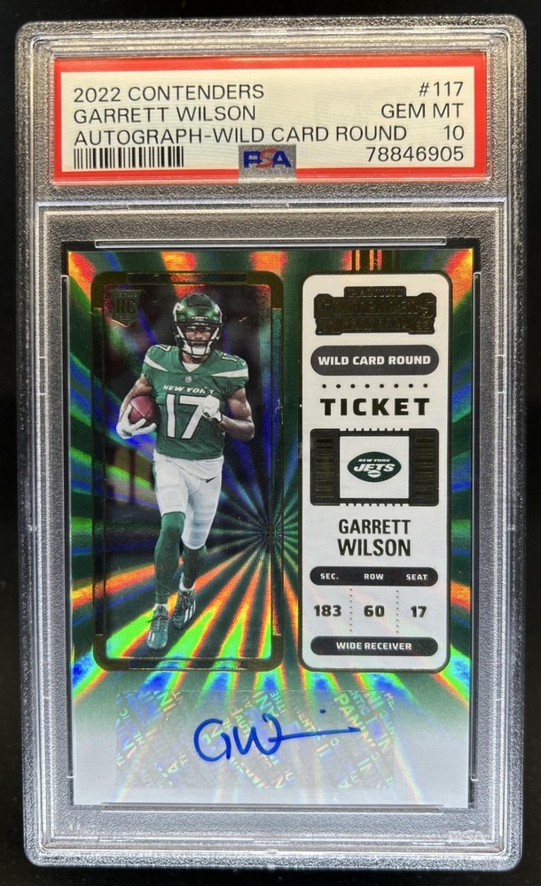 2022 Contenders Garrett Wilson Rookie Ticket Wild Card Round RC Auto #117 PSA 10