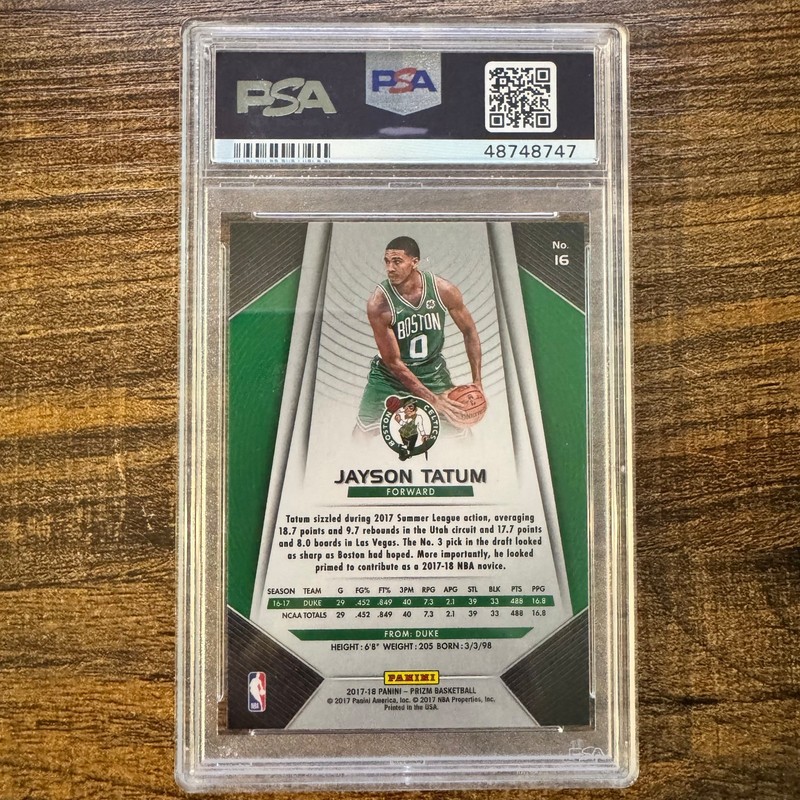 2017-18 Panini Prizm Jayson Tatum #16 Rookie Boston Celtics RC PSA 10 GEM MINT view 2