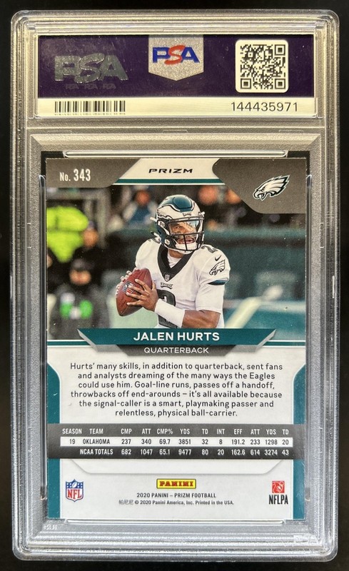 2020 Panini Prizm Jalen Hurts RC Snakeskin Rookie #343 Eagles PSA 7 view 2