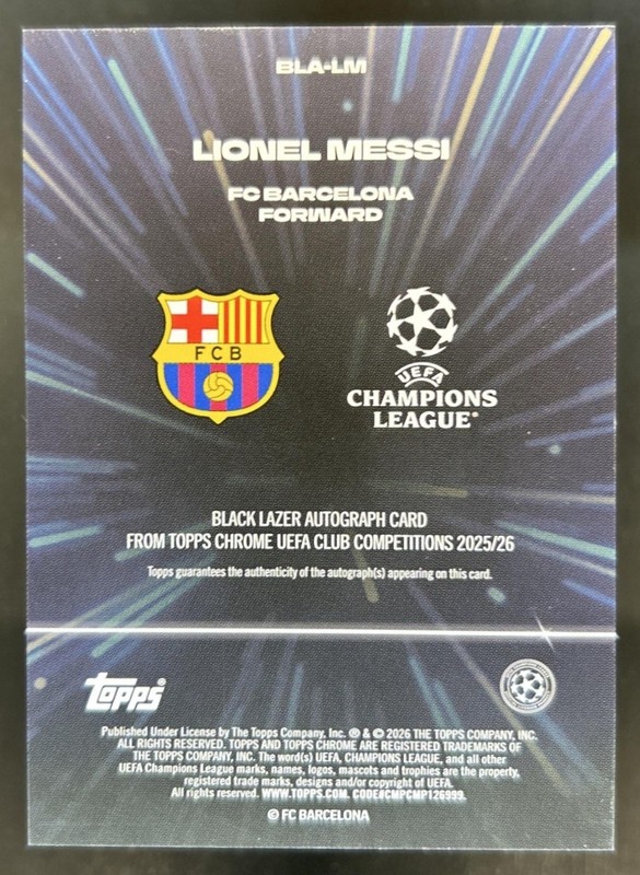 2025-26 Topps Chrome CC Lionel Messi Black Lazer Auto Black/Orange Refractor /25 view 2