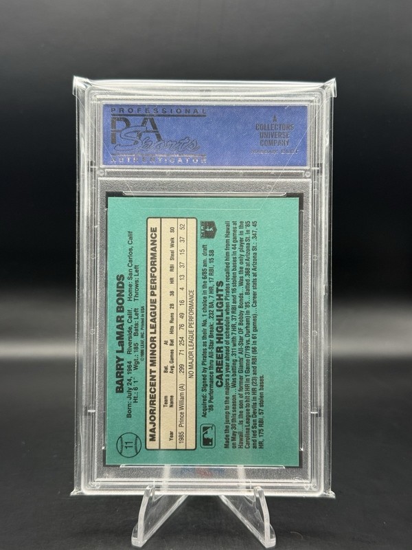 1986 Donruss The Rookies Barry Bonds #11 PSA 9 view 2