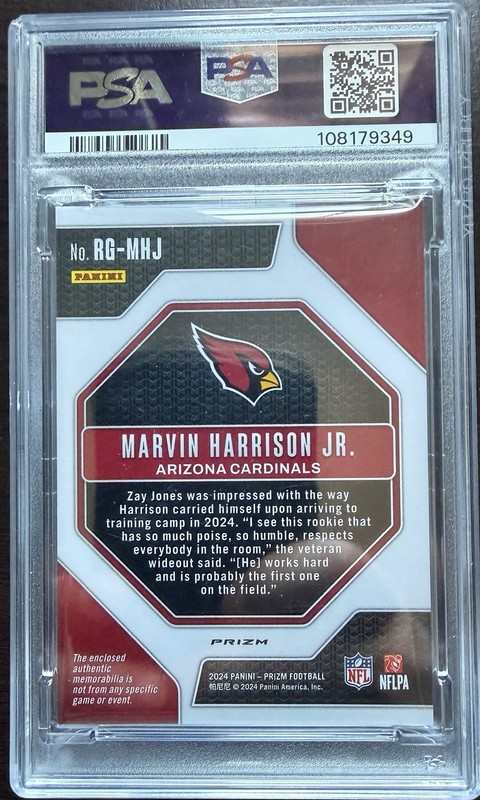 Marvin Harrison Jr. 2024 Panini Prizm Rookie Gear Pink Prizm Patch PSA 9 RC view 2