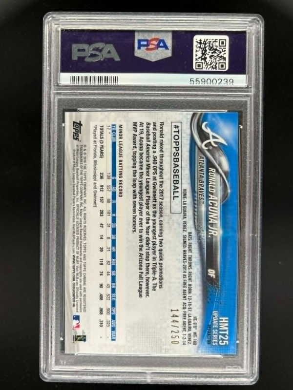 2018 TOPPS CHROME UPDATE RONALD ACUNA JR REFRACTOR #D 144/250 PSA 10 GEM MINT view 2
