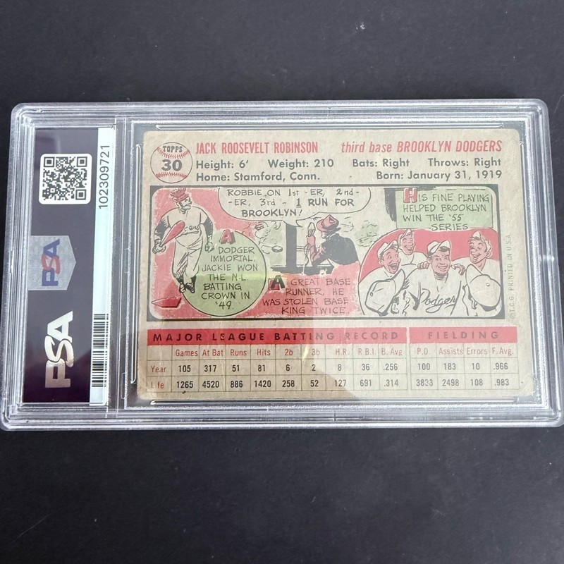 1956 Topps # 30 JACKIE ROBINSON PSA 1 GRAY BACK BROOKLYN DODGERS GREAT COLOR view 2