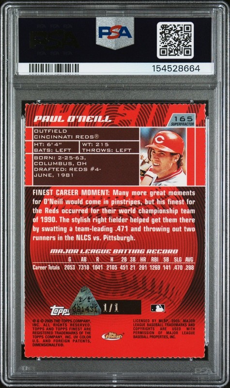 Paul O'Neill 2005 Topps Finest Superfractor #1/1 - PSA 7 view 2