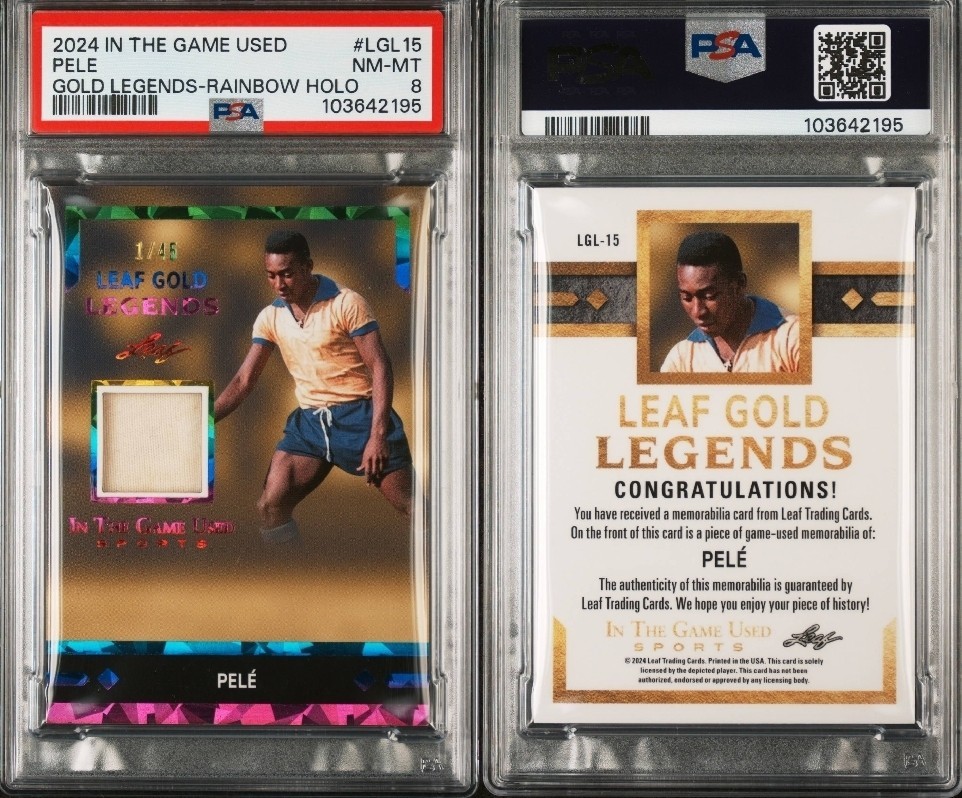 2024 Leaf In The Game Gold Legends Rainbow 1/45 Patch Pele #LGL-15 PSA 8 POP 1