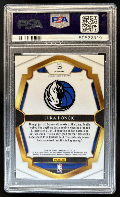 2018-19 Panini Select Luka Doncic RC Silver Prizm Premier Level #122 PSA 10 view 2