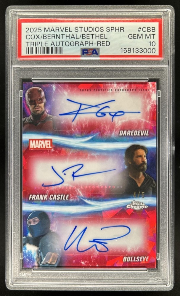 2025 Topps Chrome Marvel Sapphire Charlie Cox Jon Bernthal Bethel Auto /5 PSA 10