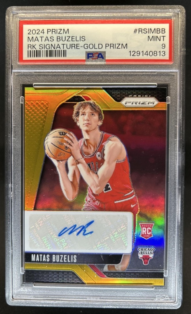 2024-25 Panini Prizm Matas Buzelis RC Gold Auto #/10 Bulls PSA 9 Rookie