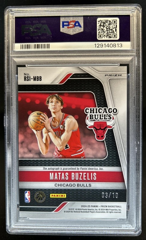 2024-25 Panini Prizm Matas Buzelis RC Gold Auto #/10 Bulls PSA 9 Rookie view 2