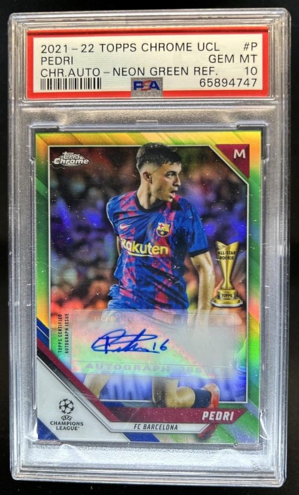 2021 Topps Chrome UEFA Pedri Auto Neon Green Refractor #/99 Barcelona PSA 10