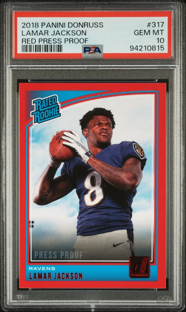 2018 Donruss Press Proof Red #317 Lamar Jackson Rated Rookie RC PSA 10 GEM MT