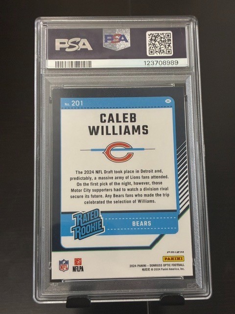 CALEB WILLIAMS PSA 9 2024 PANINI DONRUSS OPTIC #201 STARS RATED ROOKIE BEARS view 2