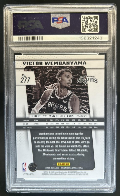 2024-25 Panini Prizm Deca Victor Wembanyama Mojo Prizm #/25 Spurs PSA 9 view 2