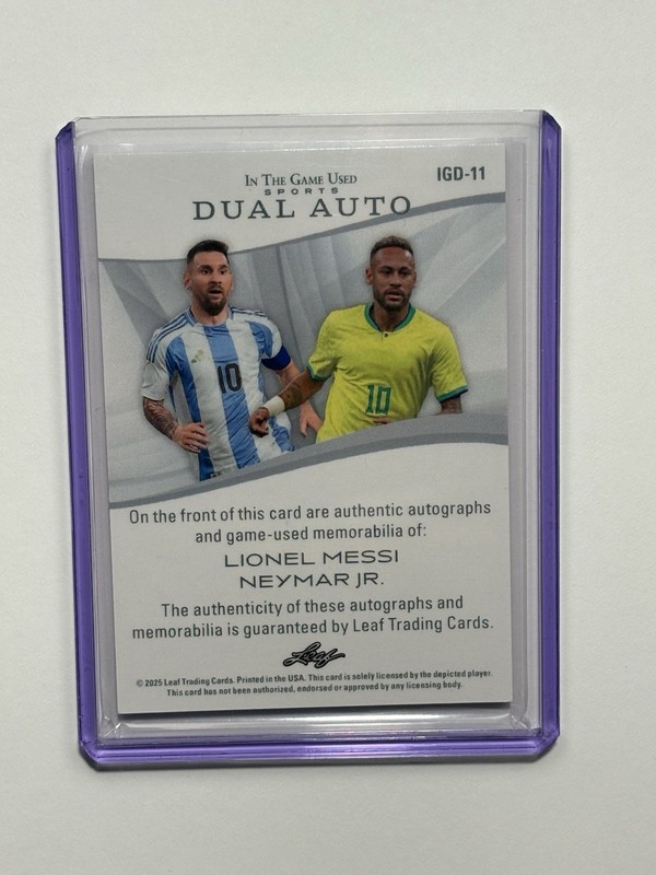 Leo Messi & Neymar Jr Dual Auto Patch 5/5 Leaf 2025 view 2