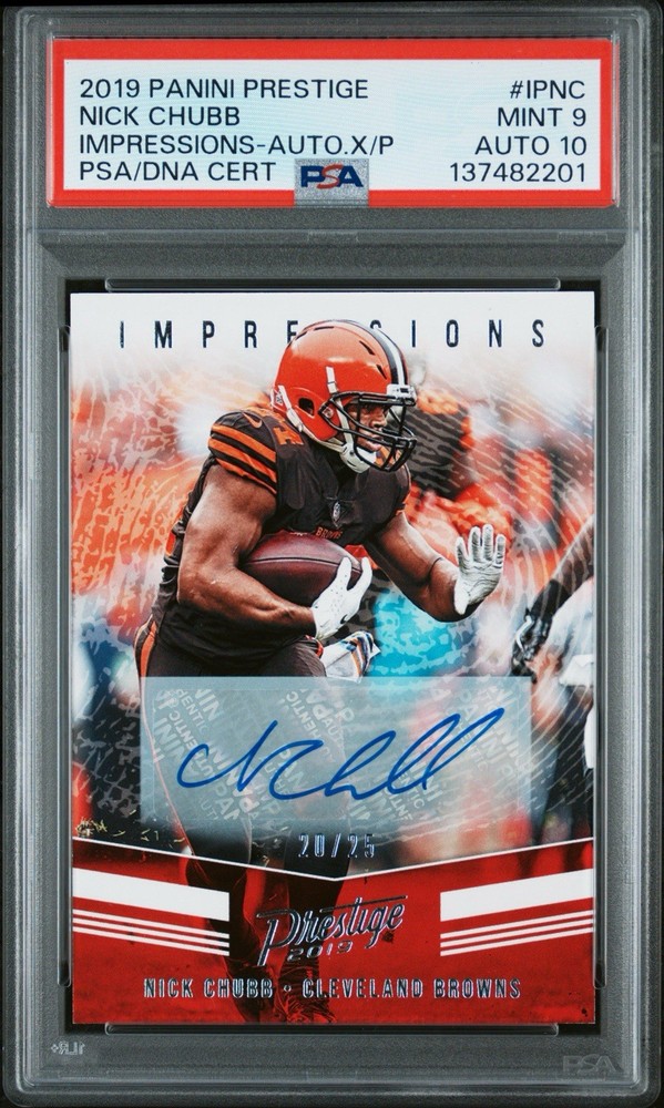 2019 Panini Prestige Impressions Xtra Points Nick Chubb Auto /25 PSA 9 HIGHEST