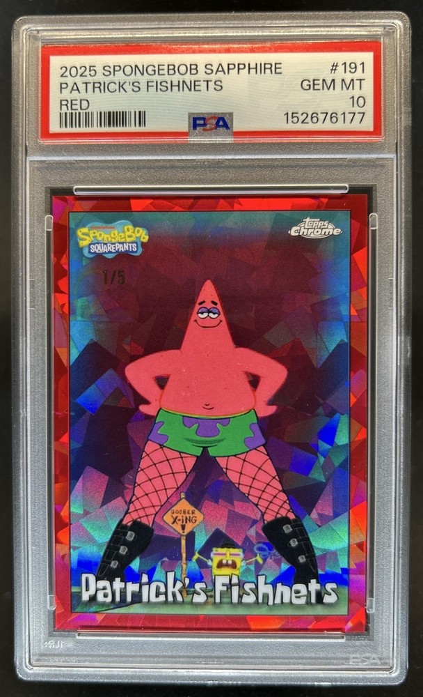 2025 Topps Chrome SpongeBob Sapphire Patrick's Fishnets Red #/5 PSA 10 GEM MINT