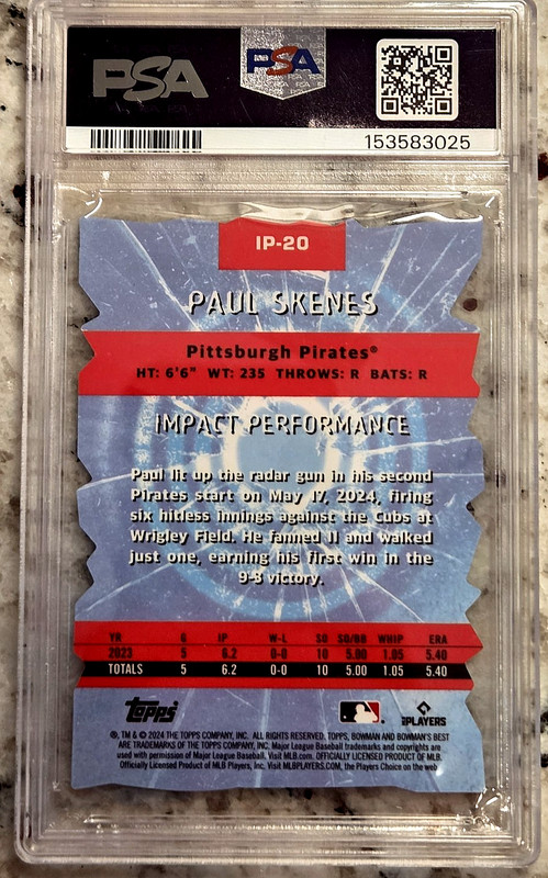 PAUL SKENES 2024 Bowman's Best {IMPACT PLAYERS DIE-CUT} Rookie RC; *PSA 10 GEM* view 2