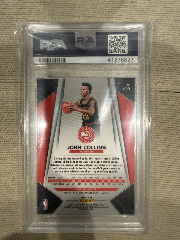2017 Panini Silver Prizm #109 John Collins Hawks RC Rookie AUTO PSA 10 view 2