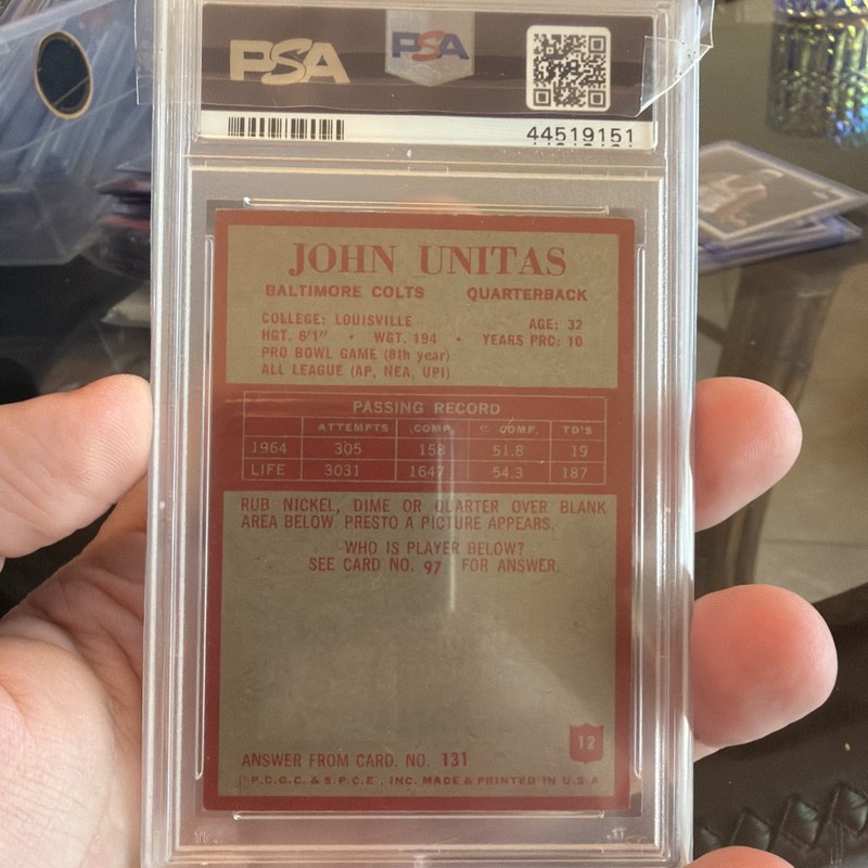 1965 Philadelphia - John Unitas PSA Grade 7 High Grade Rare view 2