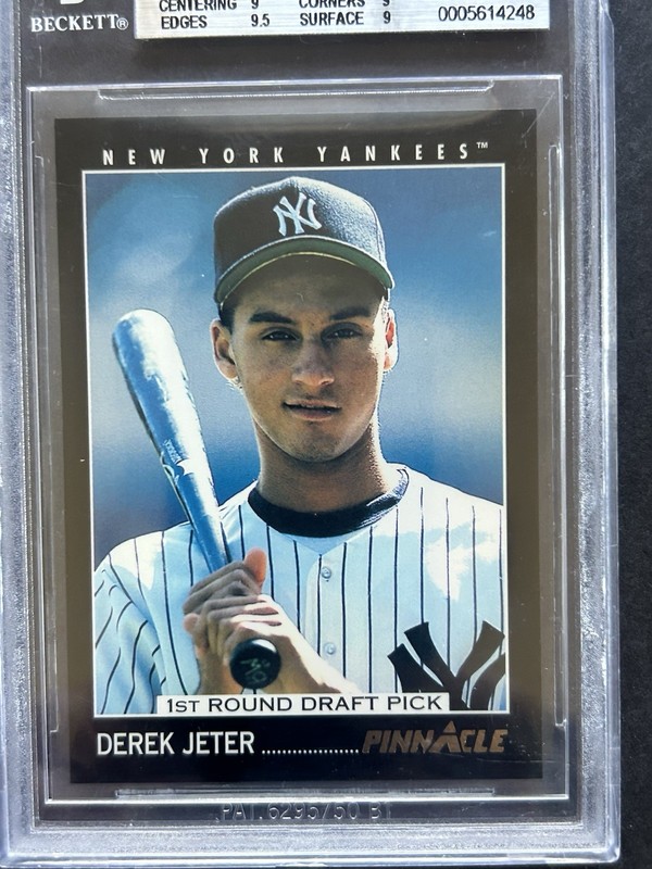 Derek Jeter Yankees 1993 Pinnacle #457 BGS 9 First Round Draft Pick RC view 2
