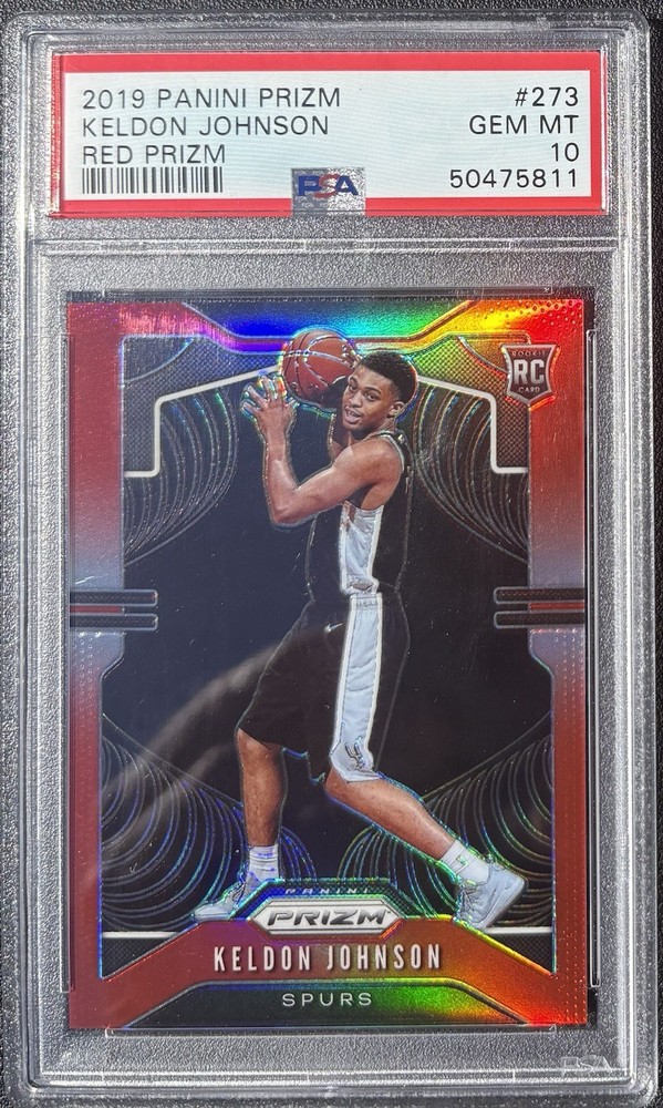 RED PRIZM/299 2019 Panini Prizm #273 Keldon Johnson San Antonio Spurs RC PSA 10
