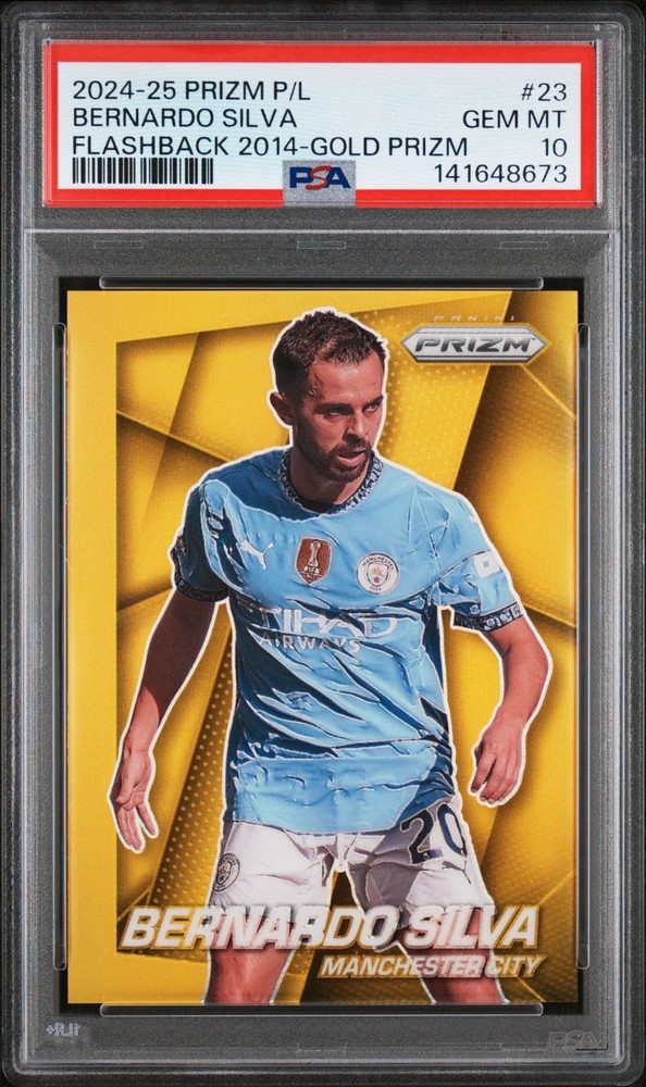 2024-25 Prizm Premier League #23 Bernardo Silva Flashback 2014 Gold Prizm PSA 10