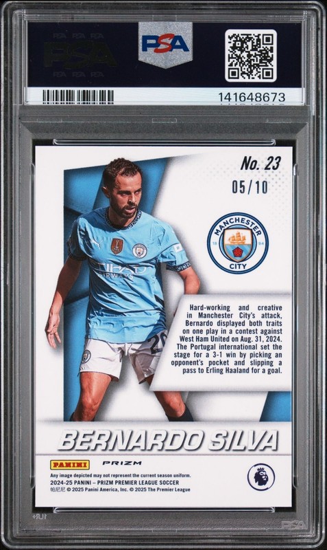 2024-25 Prizm Premier League #23 Bernardo Silva Flashback 2014 Gold Prizm PSA 10 view 2