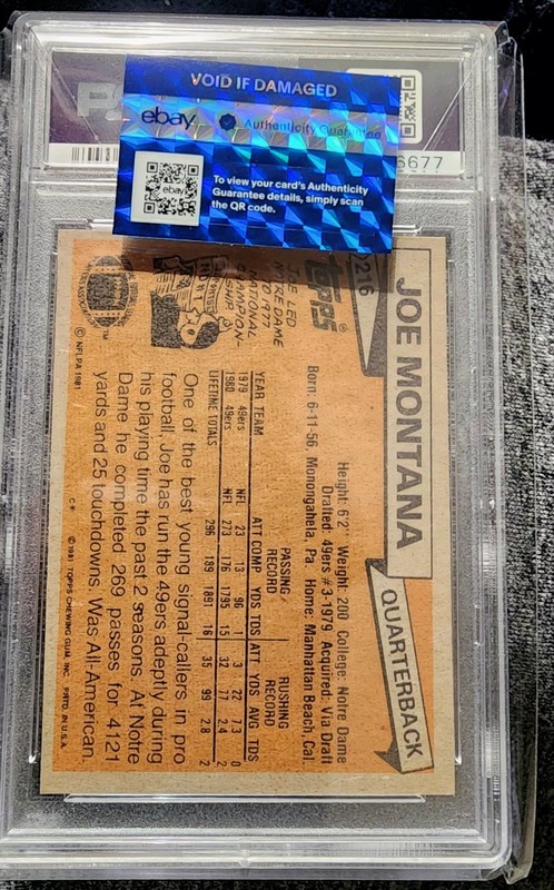 1981 Topps #216 Joe Montana PSA MINT 9 view 2