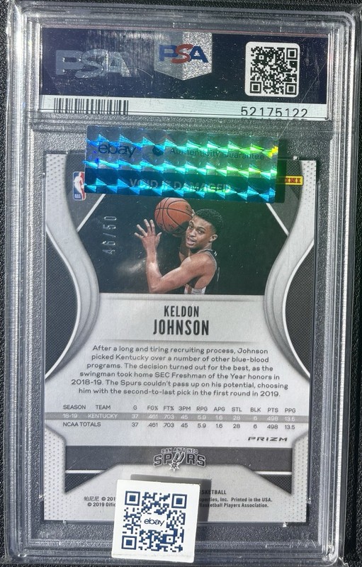 FAST BREAK PINK/50 2019-20 Panini Prizm #273 Keldon Johnson Spurs RC PSA 10 view 2