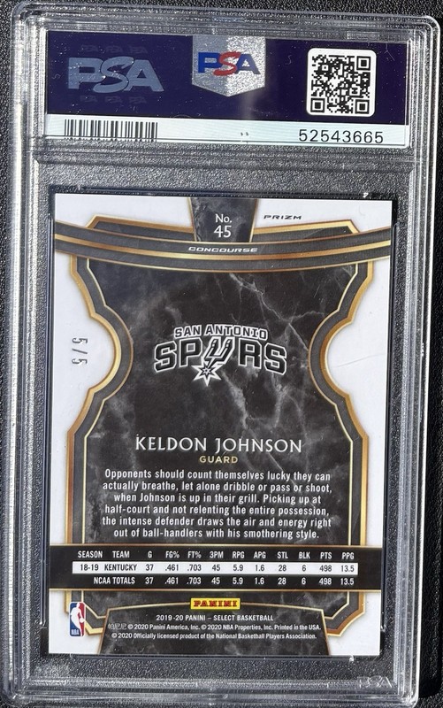GREEN DISCO PRIZM/5 2019-20 Panini Select #45 Keldon Johnson Spurs RC PSA 10 view 2