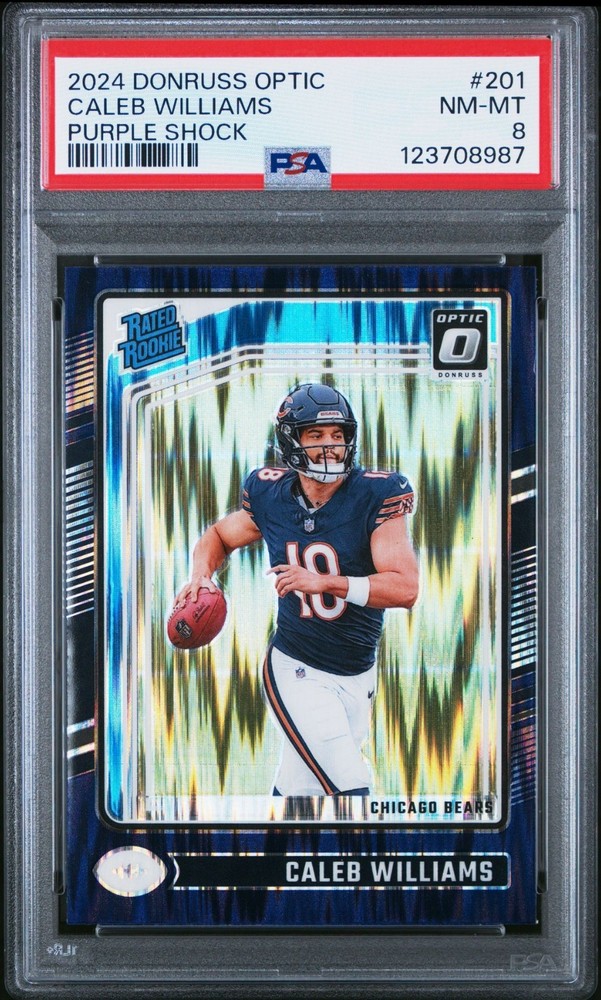 2024 Panini Donruss Optic Caleb Williams Purple Shock Prizm Rookie RC #201 PSA 8