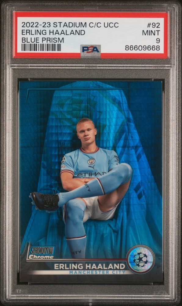 2022-23 Stadium Club Chrome #92 Erling Haaland Blue Prism PSA 9 Manchester City