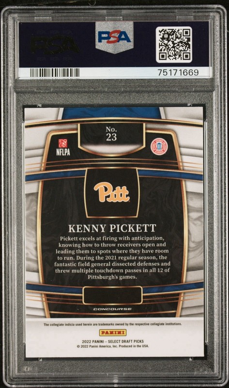2022 Panini Select Draft Picks #23 Kenny Pickett RC Blue PSA 10 GEM MT Steelers view 2