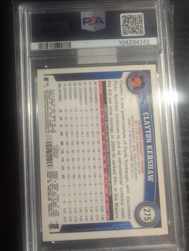2011 Topps Clayton Kershaw GOLD /2011 #275 DODGERS MVP HOF CY YOUNG PSA 9 view 2