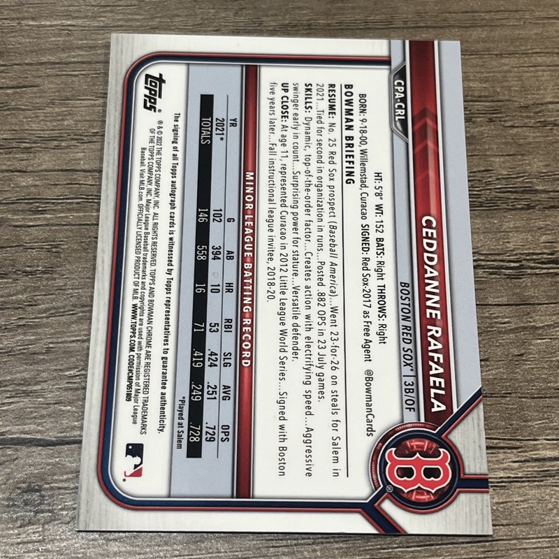 2022 Bowman Chrome Auto 1st RC Base #CPACRL Ceddanne Rafaela Red Sox  view 2