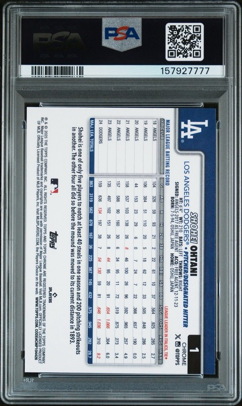 2025 Topps Chrome Shohei Ohtani #1 Blue Raywave Refractor /150 SP PSA 9 MINT view 2